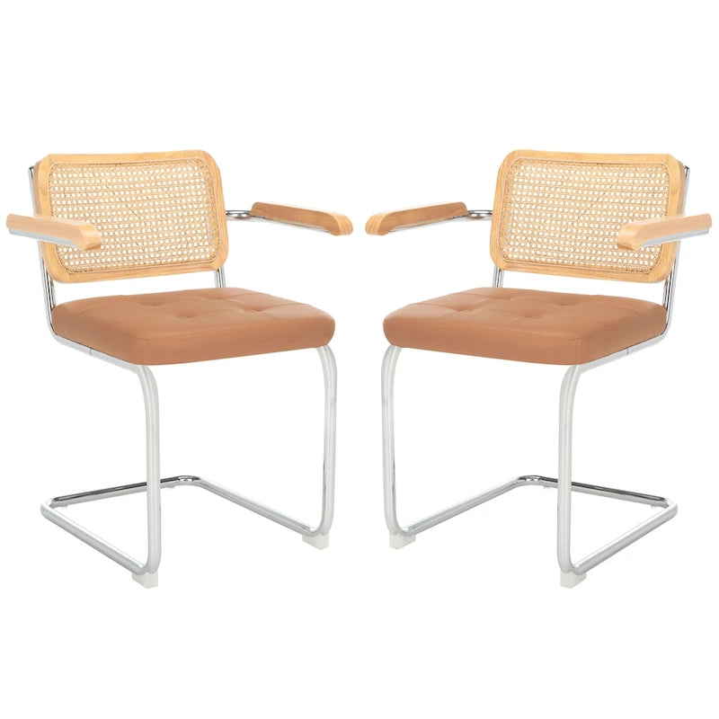 Fauteuil de salle à manger 19 pouces avec dossier en rotin et assise capitonnée - 26Lx22Px34H